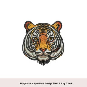 Tiger Head Machine Embroidery Design: Wildlife Art (4x4 inch Hoop) (Digital Download)