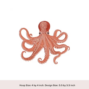 Octopus Machine Embroidery Design: Sea Animal (4x4 inch) (Digital Download)