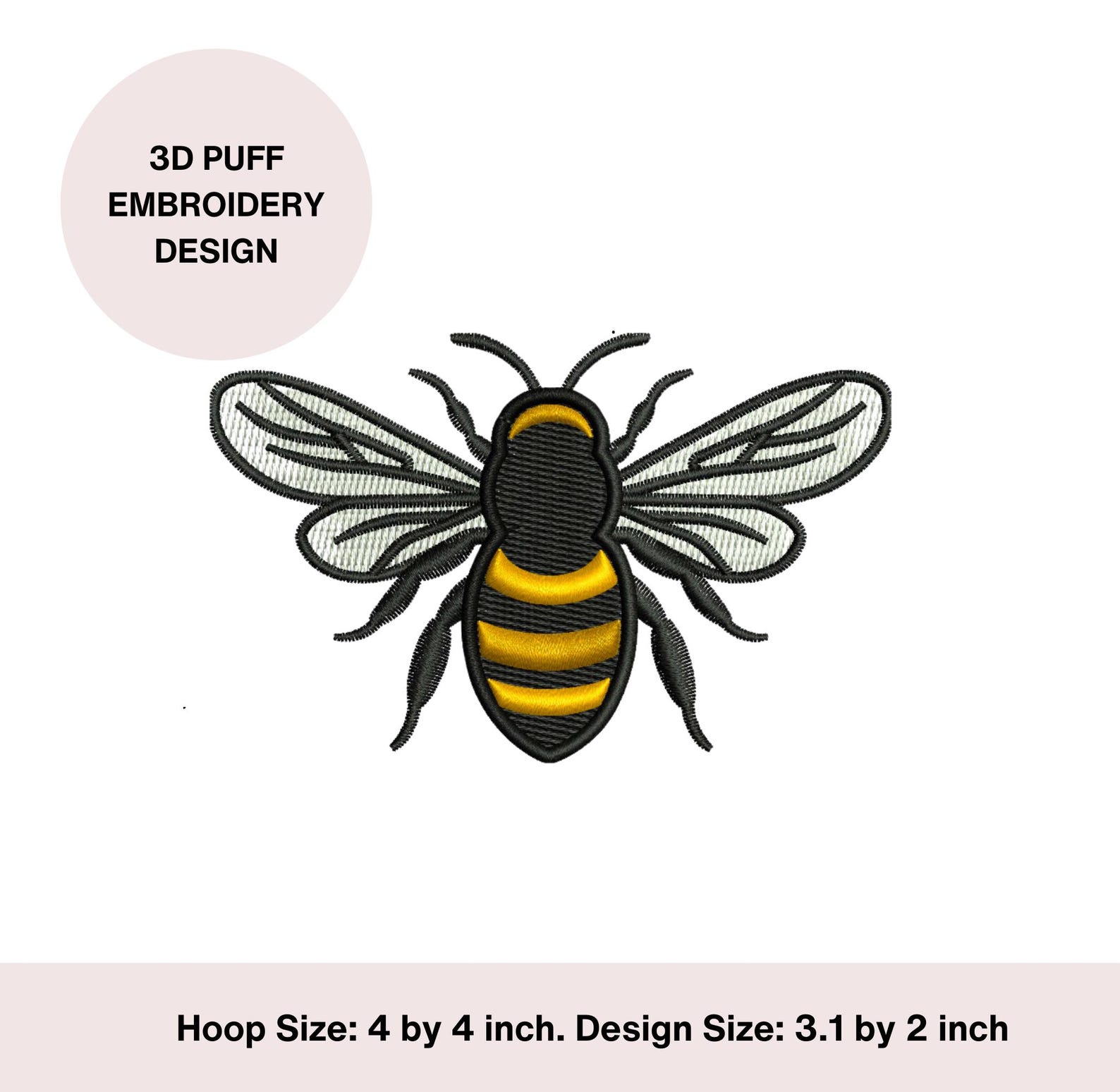 3D Puff Bumble Bee Embroidery Design Digital Download for Machine ...
