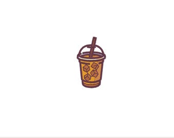 Iced Coffee Embroidery Design: Machine Embroidered Drink (1 inch) (Digital Download