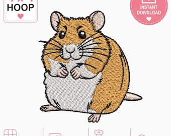 Hamster Machine Embroidery Design, Animal Embroidery 4x4 inch Hoop, Digital Download