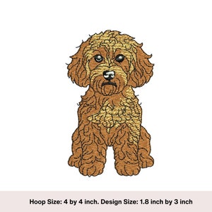 Cockapoo broderidesign: Sittande hund, 4x4-båge (digital nedladdning)