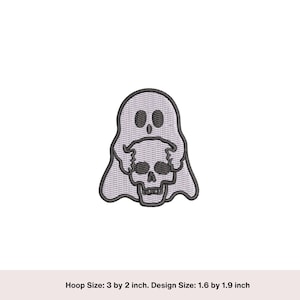 Mini Ghost Holding Skull Embroidery Design: Halloween Patch (Digital Download)