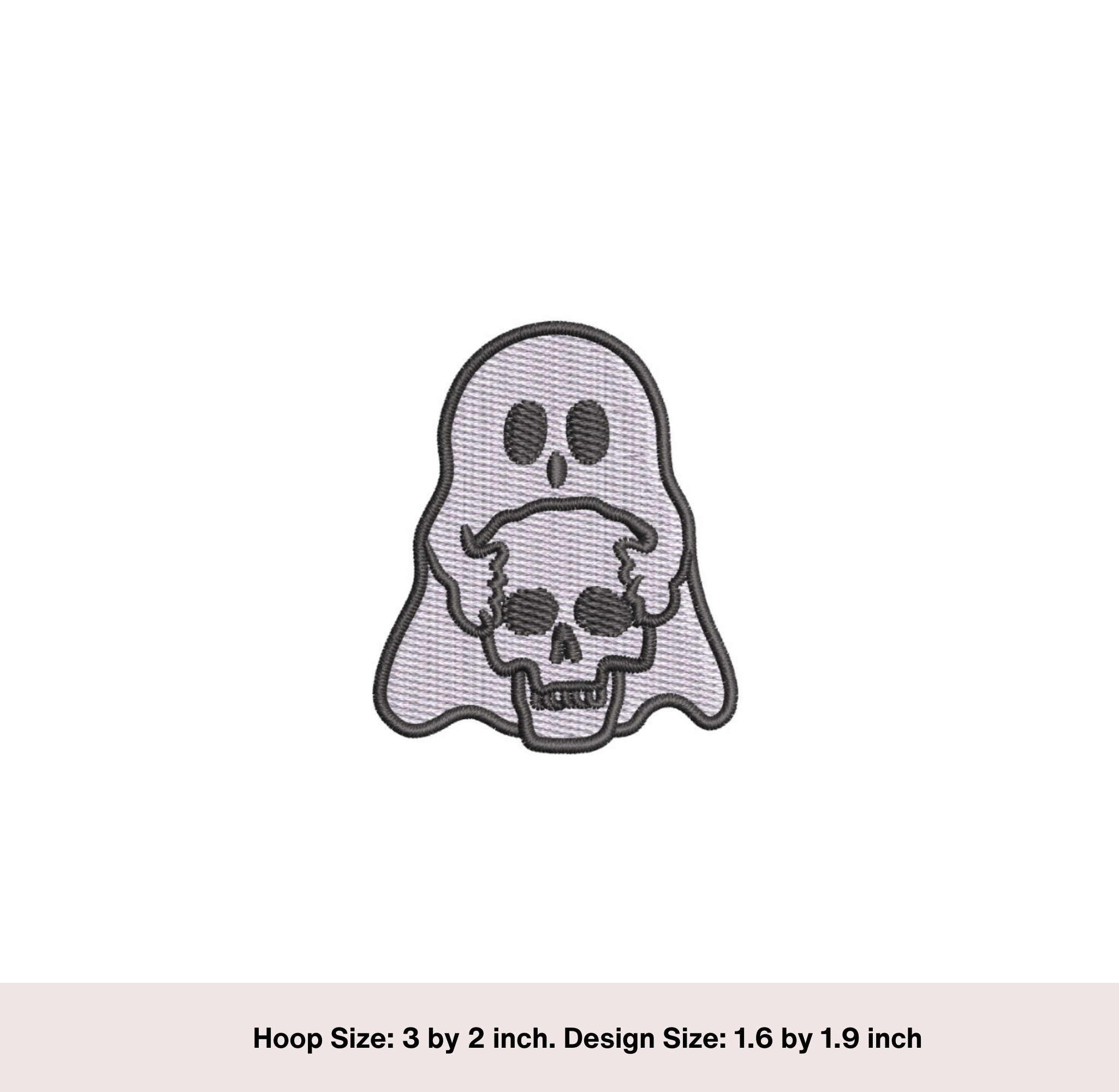 Mini Ghost Holding Skull Embroidery Design: Halloween Patch (digital ...