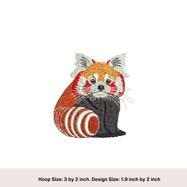 Red Panda embroidery design, digital download 2" by 2" embroidery design. Animal embroidery design. Lesser panda embroidery design