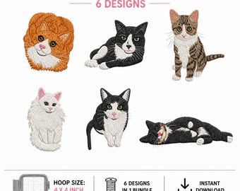 Realistic Cat Embroidery Designs: Machine Embroidery Bundle (Digital Download)