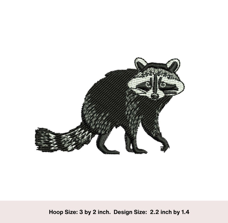 Walking Racoon machine embroidery design. Embroidered Racoon design. 3 by 2 inch hoop embroidery file. embroidered design. Machine embroidery. Animal embroidery. Digital download. Instant Download. XXX, PES, DST, VIP, VP3, JEF, SEW