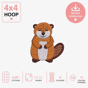 Biber-Stickmuster, digitale Stickdatei zum Download. Tierstickerei. Waldtiere.