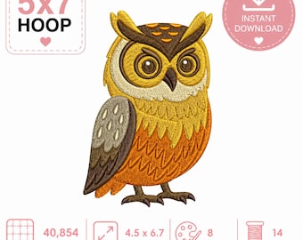Owl Embroidery Design, Woodland Owl Machine Embroidery File, 5x7 Hoop Animal Stitch Pattern, Instant Download, Forest Bird Design