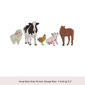 Farm animal Embroidery design. Farm border machine embroidery digital download. Embroidered cow, pig, Chicken, sheep, horse Digital download