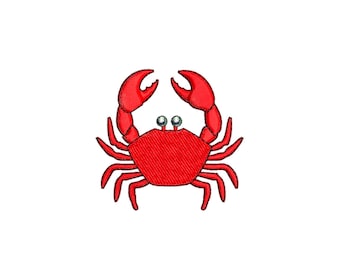Crab embroidery design, Embroidered Crab, machine embroidery digital download. 2 inch embroidery design. Sea life embroidery