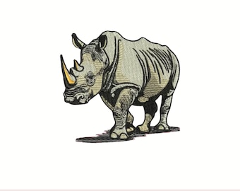 Diseño de bordado realista de rinoceronte blanco, arte de vida silvestre (descarga digital)