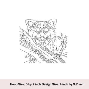 Red Panda sketch machine embroidery design. Embroidered red Panda digital download embroidery file. Sketch embroidery quick embroidery