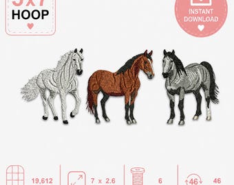 Embroidered Horse border.  Digital download for machine embroidery, Horse embroidered design.