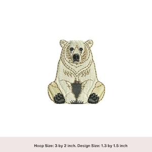White Polar Bear embroidery design 1.5 inch animal embroidery design. Wildlife machine embroidery digital download Filled embroidered design