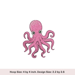 Pink Octopus Embroidery Design: Ocean Creature (4x4 inch Hoop) (Digital Download)
