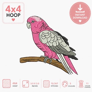 Galah Bird Embroidery Design, Australian Animal, 4x4 Hoop Digital Download