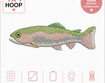 Rainbow Fish machine embroidery design, Digital download. 4 by 4 inch hoop.