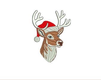 Christmas Deer Embroidery Design: Festive Reindeer (Digital Download, 4x4 inch Hoop)