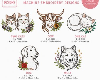 Embroidery animal sketch bundle. . Machine embroider digital downloads