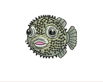 Diseño de bordado a máquina de pez globo pequeño: pez marino (descarga digital)