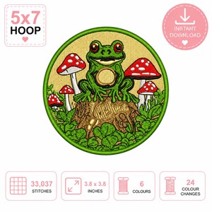 Patch de broderie champignon grenouille, téléchargement numérique de broderie Machine Cottagecore