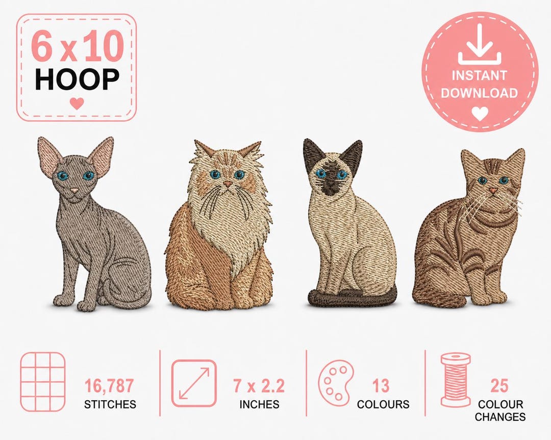 Cat Embroidery Design Border Feline Machine Stitch Pattern, Animal PES ...