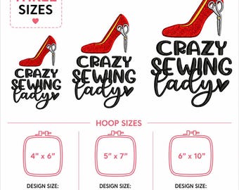 Crazy Sewing Lady Embroidery Design, Funny Quote Machine Stitch Pattern (Instant Download)