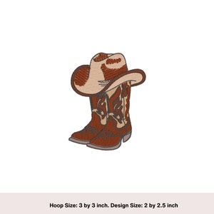 Cowboy Boots and Hat machine embroidery design. Brown western cowboy embroidery design. Machine file digital download. 4 by 4 inch hoop
