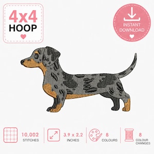 Dapple Dachshund Embroidery Design: Doxie Dog (4x4 Hoop) (Digital Download)