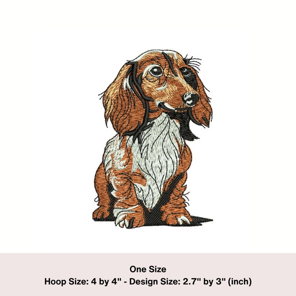 Long Haired Dachshund Embroidery design. Adorable dog embroidery. Machine embroidery digital download. Animal embroidery design