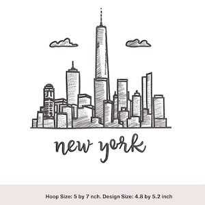 NYC Skyline Machine Embroidery Design (5x7 inch) (Digital Download)