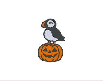 Halloween Puffin Embroidery Design: Pumpkin Patch (Digital Download)