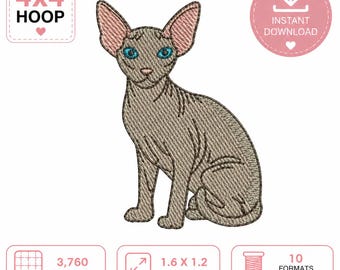 Sphynx Cat Embroidery Design File Hairless Kitten Machine Stitch Pattern 4x4 Hoop Instant Download