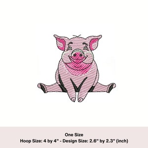 Adorable cute Pig embroidery design. Sheer Stitch machine embroidery digital download. Animal embroidery sitting down pig design