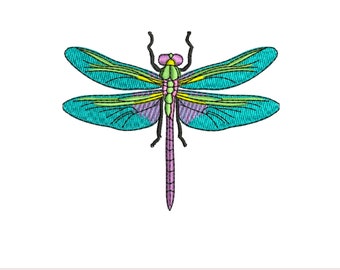 Dragonfly Embroidery Design: Colorful Insect Machine File (4x4 inch)