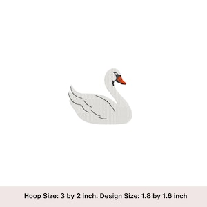 Swan Machine Embroidery design. 3 by 2 inch hoop embroidery file, digital download for machine embroidery. Embroidered swan design