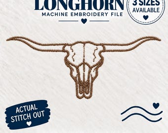 Longhorn Bull Skull Embroidery Design Western Theme digital Download, 3 size options