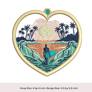 Surfing Embroidery Design: Beach Patch for 4x4 Hoop (Digital Download)