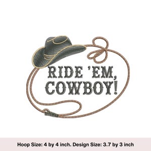 Ride &#39;Em Cowboy&#39; Embroidery Design: Western Hat, 4x4 (Digital Download