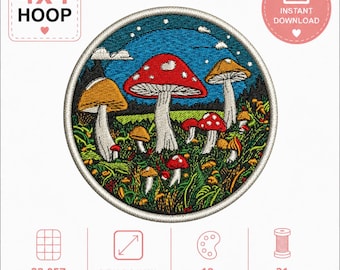 Mushroom Garden Embroidery Patch, Cottagecore Design,Digital Download