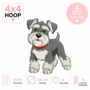 Schnauzer Stickdatei, Hund Maschinenstickmuster im 10×10 Rahmen