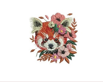 Floral Red Panda Embroidery Design: Woodland Animal Artwork (Digital Download)