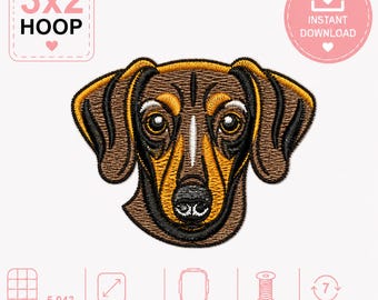 Mini Dachshund Head Embroidery Design, Machine Embroidery, Digital Download
