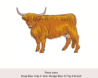 Può includere: Disegno ricamato di una mucca Highland marrone con pelo lungo e arruffato. Il design è disponibile in tre dimensioni: 4 x 4 pollici, 5 x 7 pollici e 6 x 10 pollici.