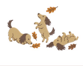 Dachshund Embroidery Design, Fall embroidered dog border digital download for machine embroidery