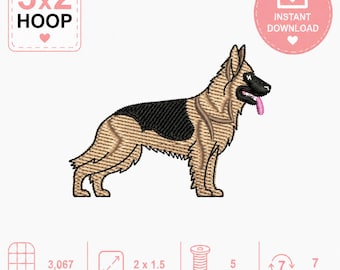 German Shepherd Embroidery Design: 3x2 inch Dog Breed Pattern (Digital Download