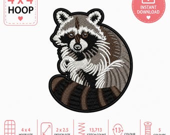 Raccoon Embroidery Design, Wildlife Animal Patch Digital Download