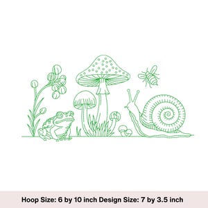 Cottagecore Forest Embroidery Design: Mushroom, Snail, Frog Line Art (Digital Download)