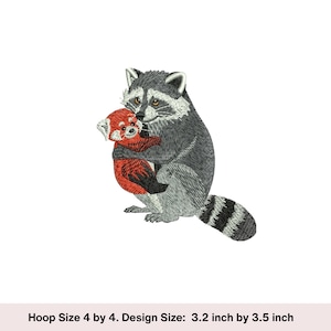 Racoon and  Red panda embroidery design, digital download, Animal embroidery design. Realistic embroidery, Cute woodland animal design